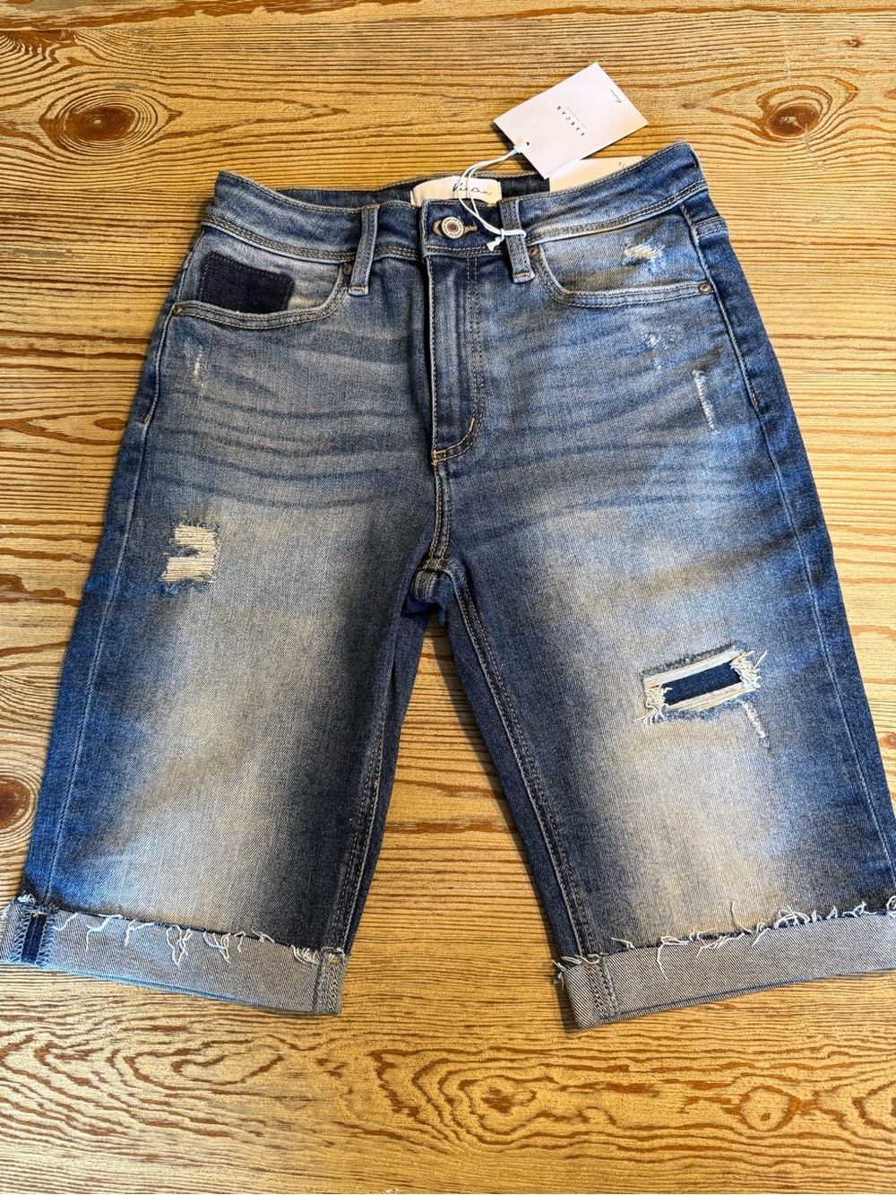 KanCan Women's Distressed Bermuda Denim Jean Shorts